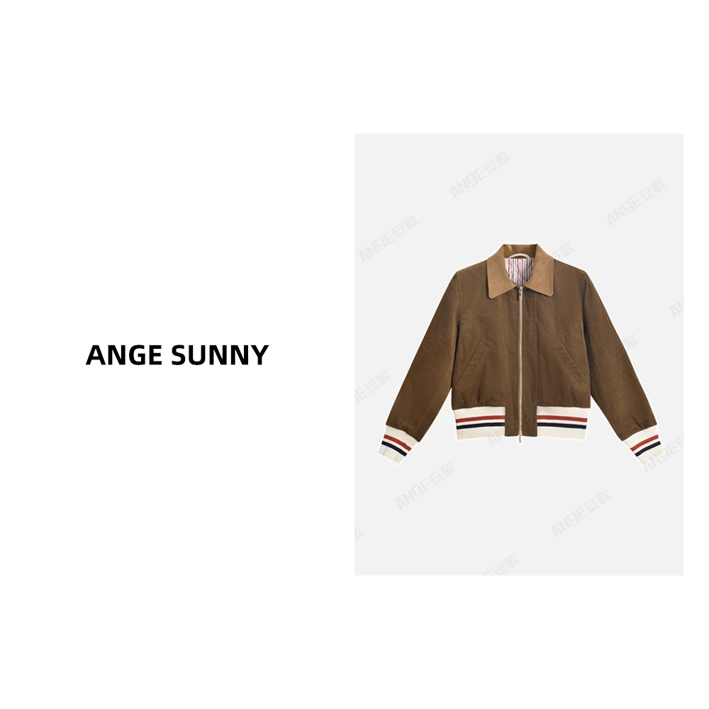 曲阳 ANGE SUNNY【欧阳娣娣同款 灯芯绒夹克】美拉德条纹收口外套