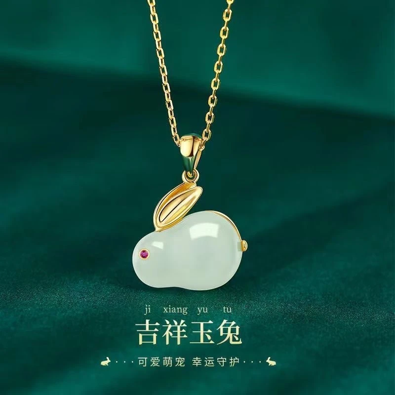 不锈钢仿水晶项链 兔年本命年项链女吊坠鸿运玉兔礼物女转运款