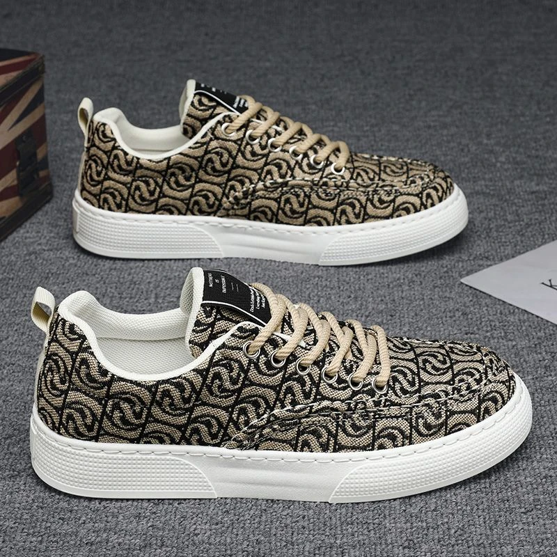 帆布鞋男低帮夏季2025新款小众低帮印花板鞋男士厚底运动休闲潮鞋