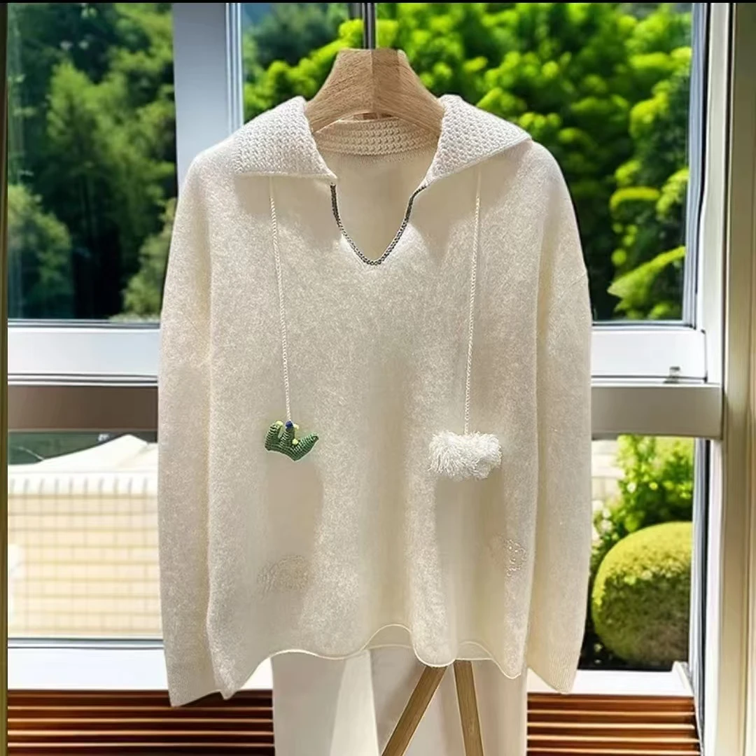 【小羊吃草】韦雪同款秋冬新品气质休闲宽松设计感针织衫.K41121a