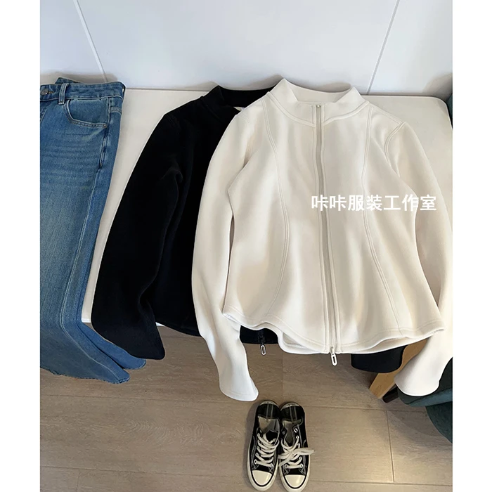 REKAYYAT“赴约升级版”百搭洋气显瘦减龄加绒小蛮腰拉链长袖外套