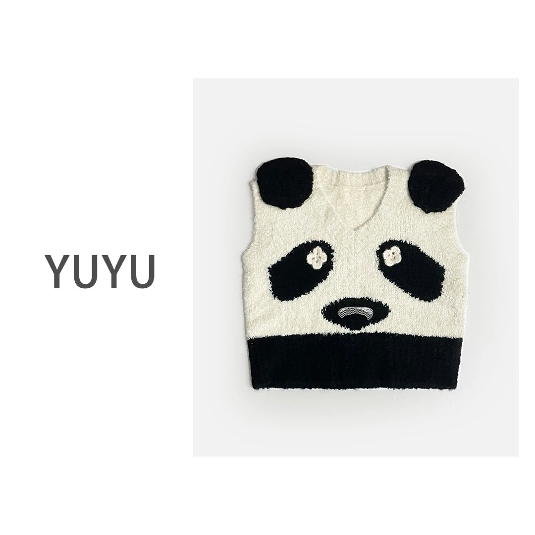 【卷毛熊猫】趣味熊猫拼接百搭宽松秋冬减龄卡通毛绒毛衣.HT740