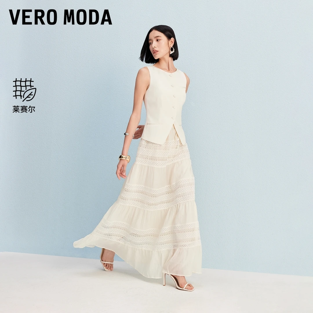 Vero Moda半身裙2025夏季新款度假风民族风勾花镂空长款325216015