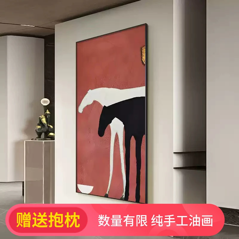 大芬中古风玄关装饰画毕加索抽象入户正对门壁画走廊过道肌理画马