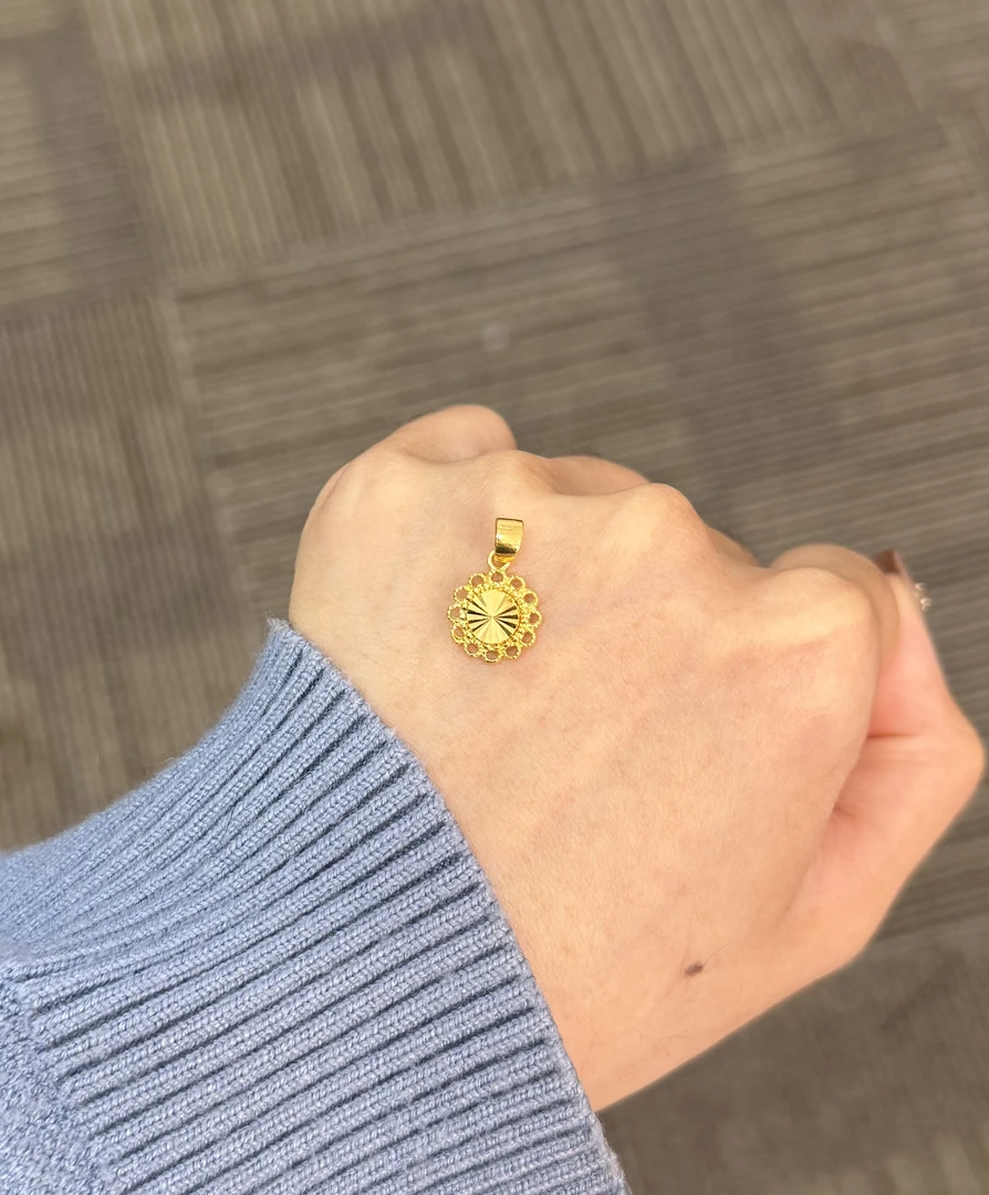 足金999 镭射太阳小花吊坠