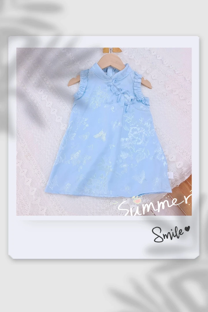 J夏季新款女童时尚洋气蝴蝶结旗袍裙女宝国风甜美休闲旗袍裙X12