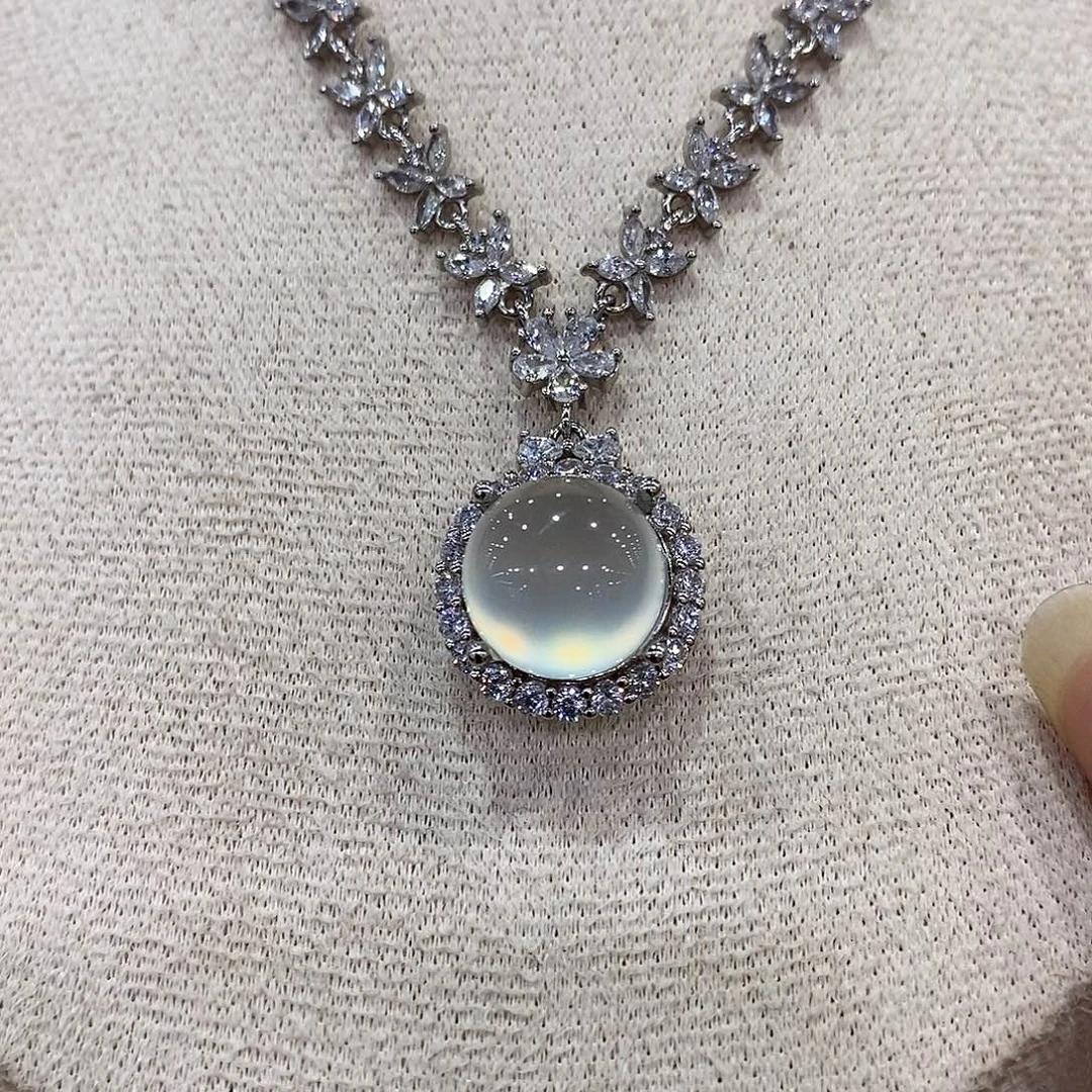 蛇纹石玉银S925镶嵌颈饰