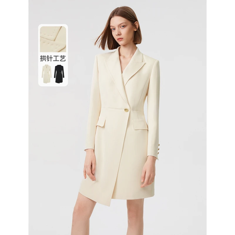 达人 朗姿法式时尚气质收腰黑色白色连衣裙西装裙欧若风