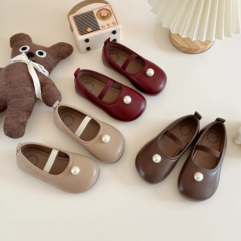 韩版童鞋休闲小珍珠公主风复古亮闪闪森系皮鞋