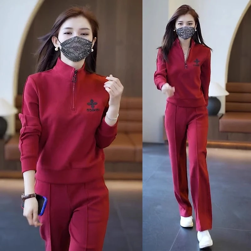 2025春秋季休闲运动服套装女新款时尚韩版宽松大码洋气长裤两件套