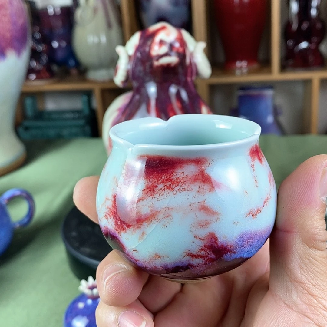 陶瓷福袋杯，玉石釉，全手工