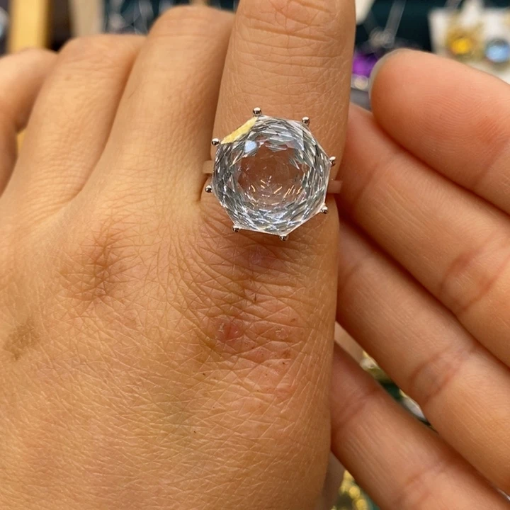 水晶戒指银S925镶嵌天然水晶戒指