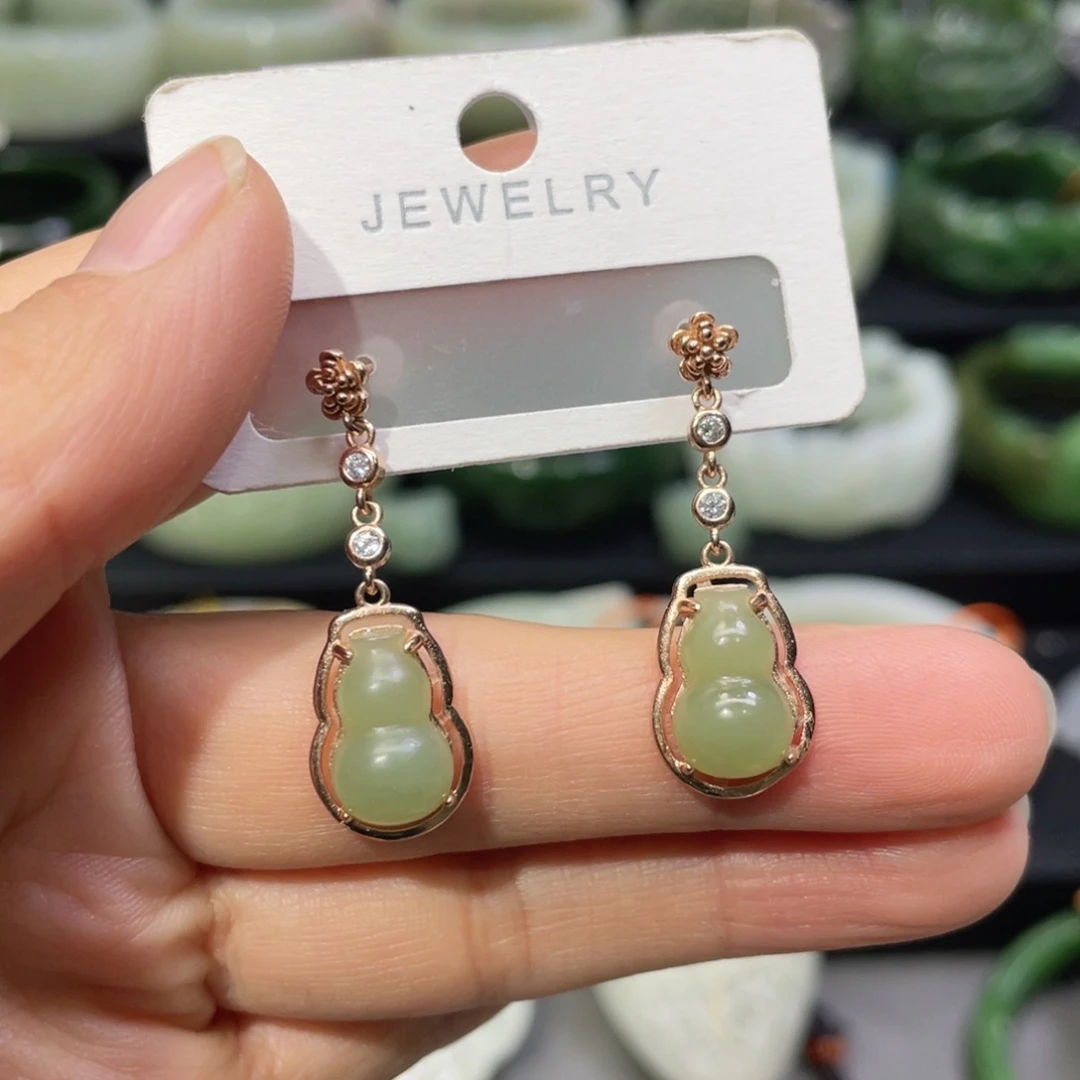 银S925镶嵌和田玉耳饰