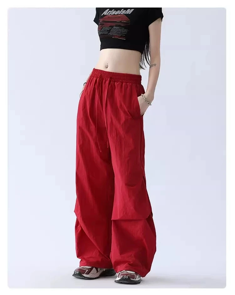 【24KZ2481】夏季捏褶设计防晒松紧腰直筒休闲裤