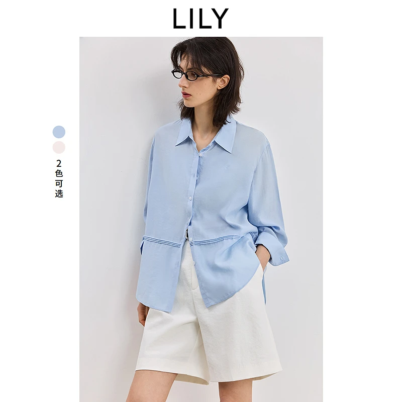 LILY2025夏新款简约宽松薄款衬衫外套女125219C4912