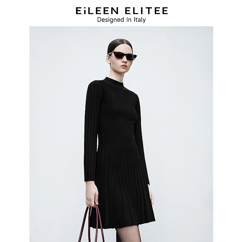 朗姿欧洲EiLEEN ELITEE2025春新款法式高级感黑色裙子气质连衣裙
