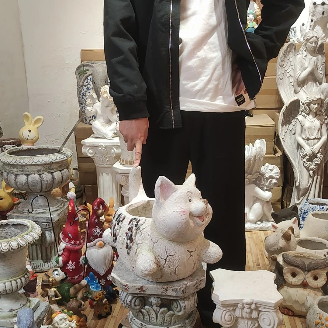 合成树脂胖猫花盆摆件