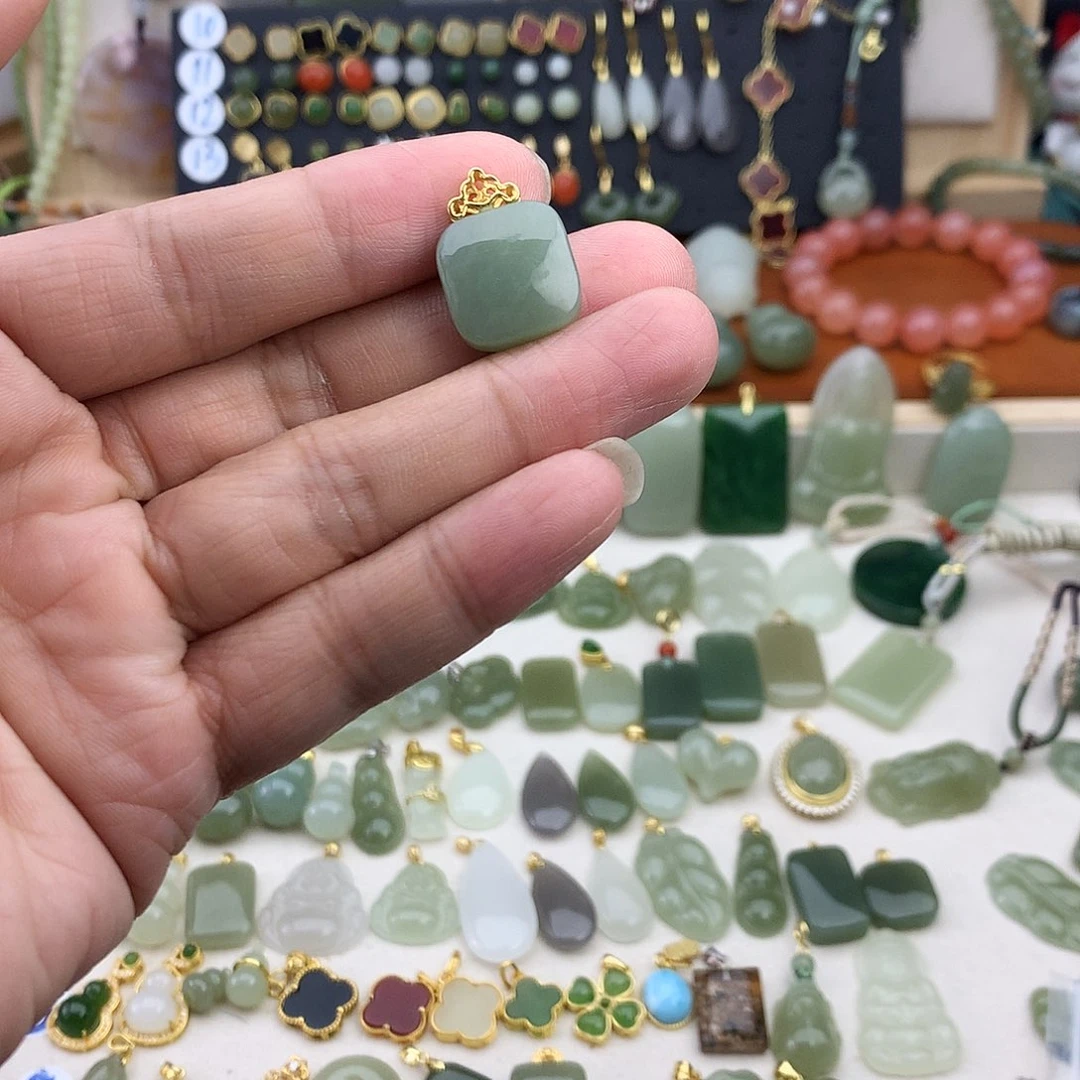 和田玉银S925镶嵌吊坠(不含链)