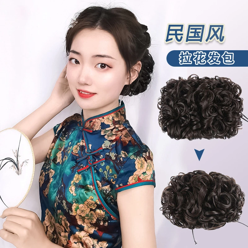 【新疆包邮】假发卷发包民国风复古旗袍发型扣式丸子假发拉花发包