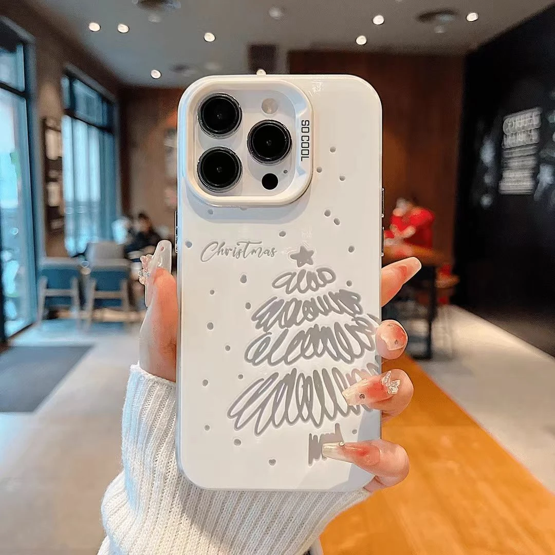 线条圣诞树适用苹果17华为oppo小米vivo荣耀400一加15手机防摔壳