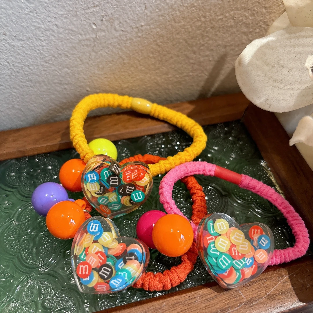 趣味彩色字母爱心珠珠发圈T98