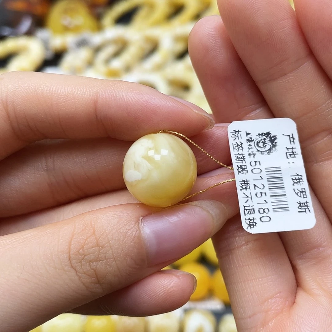 未镶嵌蜜蜡裸石沁色圆珠15.7mm矿灰