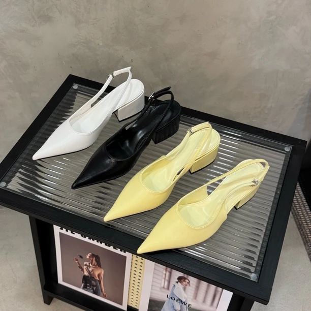 粗跟气质高跟鞋外穿尖头中跟包头凉鞋法式半拖百搭时装凉鞋