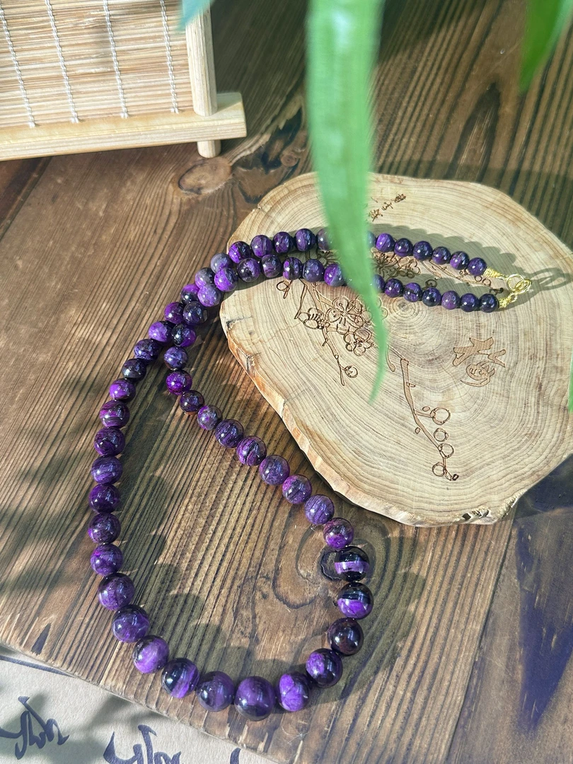 18k金/南非老矿 舒俱来帝王紫火焰丝绒圆珠塔链@多样性发其一