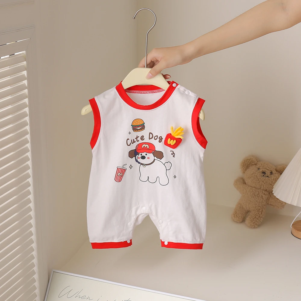 莱恩小宝原创新款夏季可爱卡通无袖背心连体婴儿哈衣宝宝衣服夏装