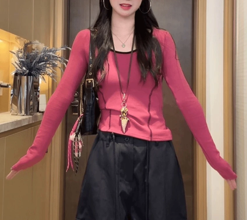 轻奢风2025秋季新款小众修身弹力简约显瘦T恤女时尚百搭打底衫潮