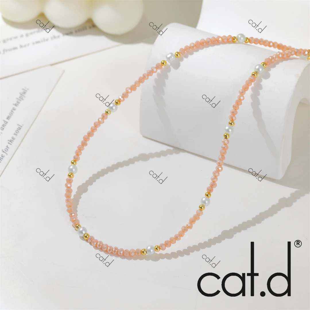 钛钢仿水晶项链 X4067《粉红泡泡》新年款简约百搭串珠多巴胺项链