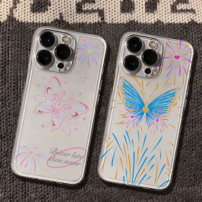蝴蝶烟花太空手机壳适用于苹果16透明iphone14保护壳1512pro
