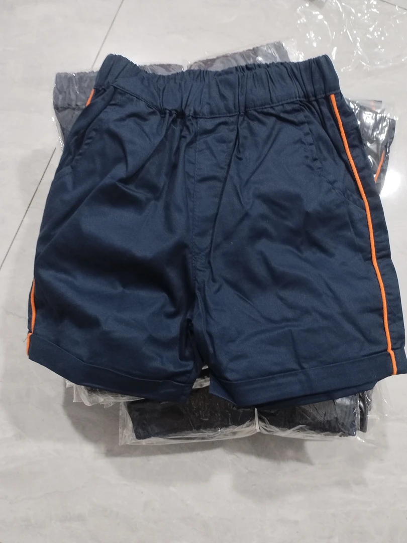 （拍一发二）P734藏青纯棉短裤侧边拼接橘色丝带