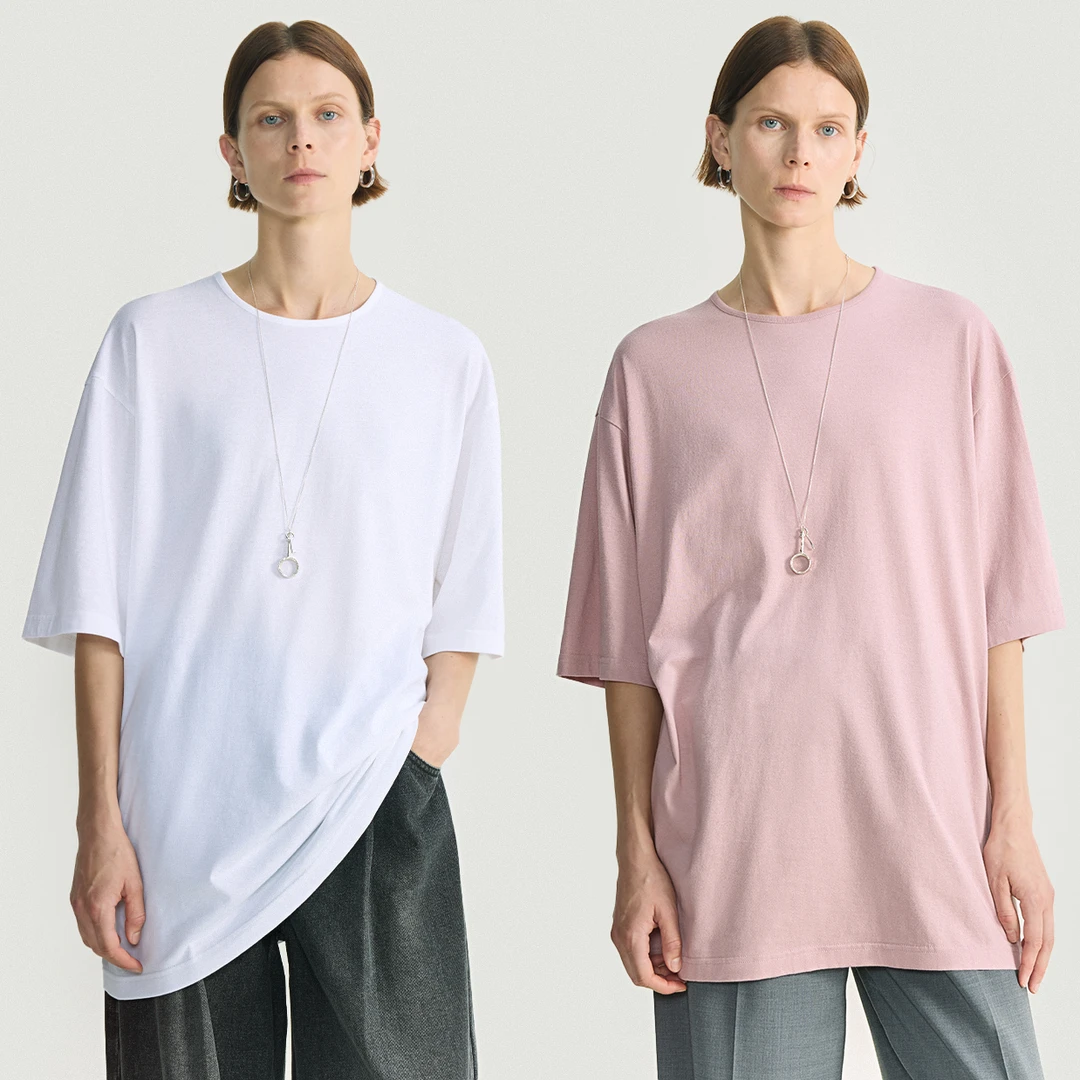 开间/日本进口 苣柔软轻盈微磨毛極简ROW风宽松佰搭短袖糯糯长T