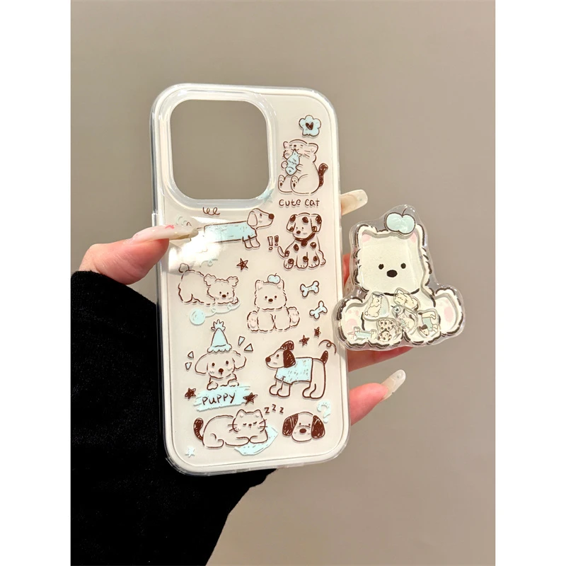 适用苹果iphone16promax线描西高地15pro创意14支架13摇摇手机壳