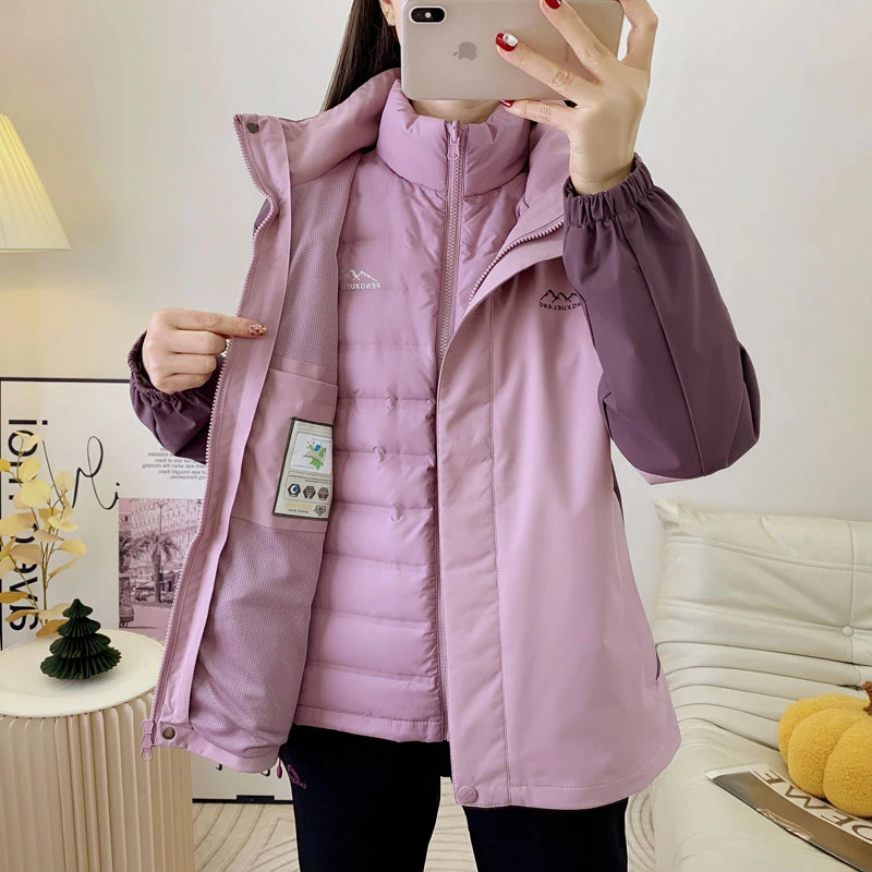 风雪狼三合一羽绒服冲锋衣可拆卸两件套女士加厚户外防风保暖外套