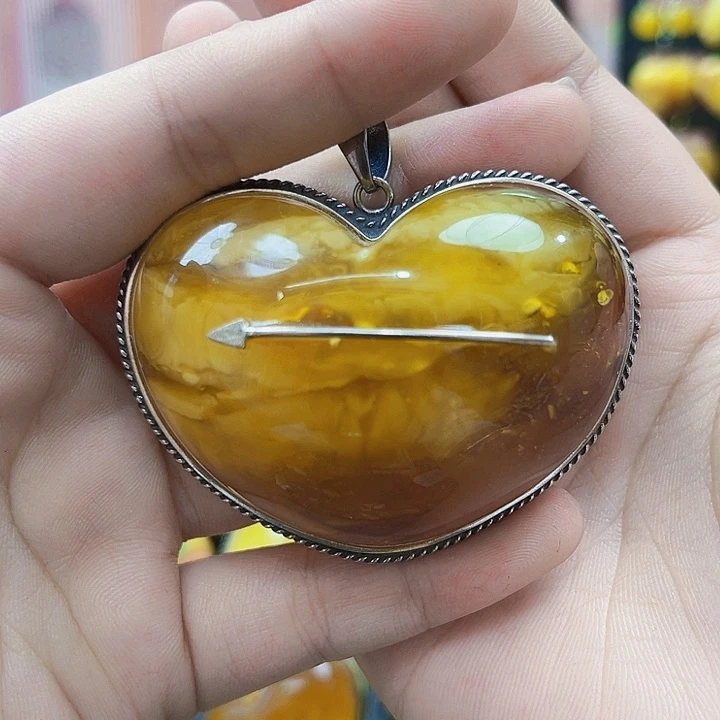 琥珀银S925镶嵌颈饰吊坠