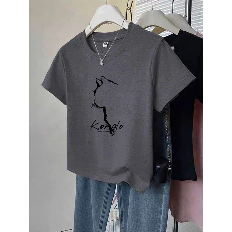 2025新款正肩圆领短袖t恤女时尚百搭深灰色上衣薄款打底衫夏季潮