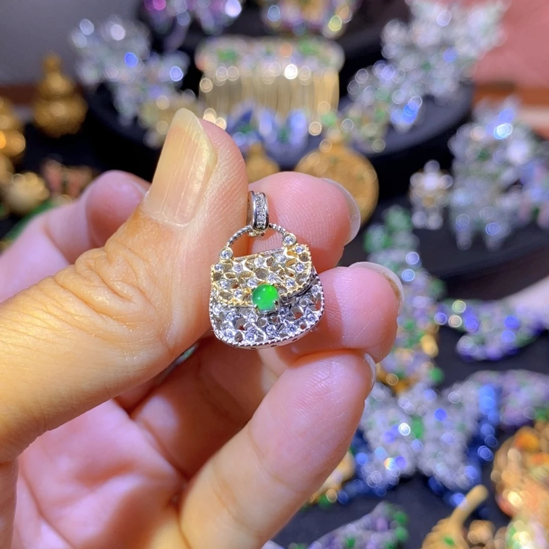 吊坠(不含链)银S925镶嵌翡翠