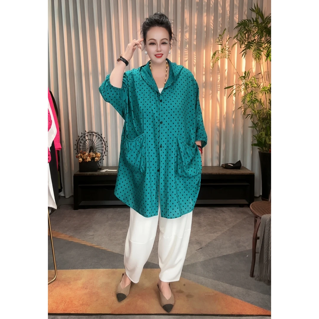 新款夏季时尚休闲百搭连帽韩版大码宽松显瘦波点短袖透气外披