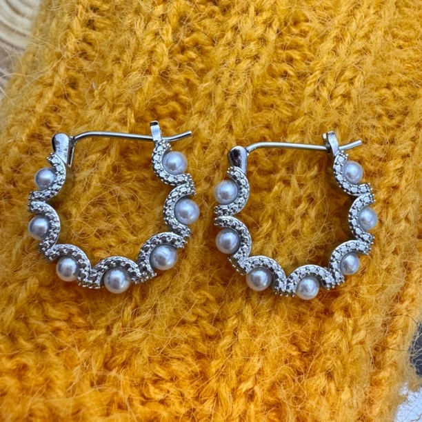 铜合金仿珍珠耳饰 【簪花】时尚新中式耳环簪花耳圈2cm高级感耳饰