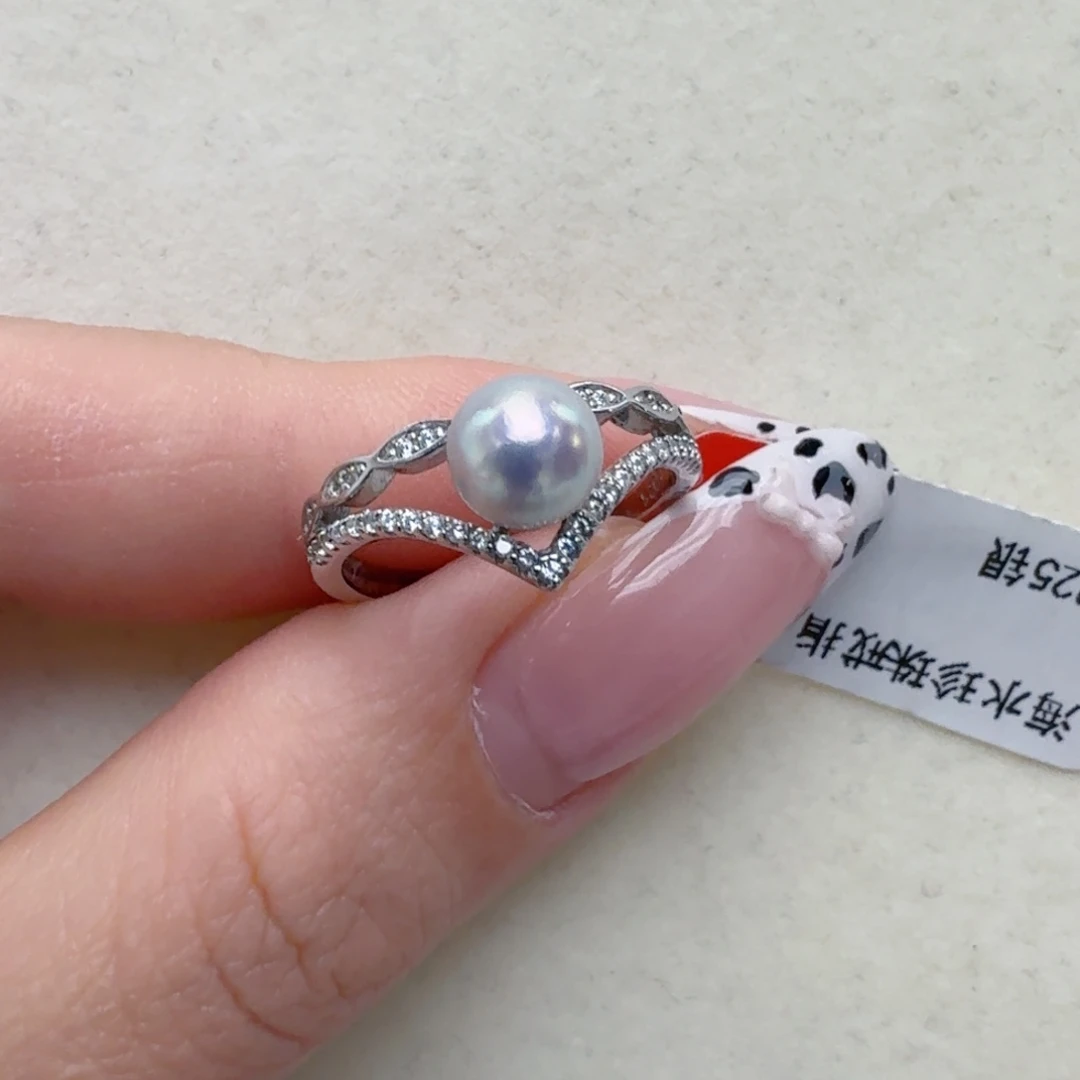 戒指银S925镶嵌海水珍珠@@yj329