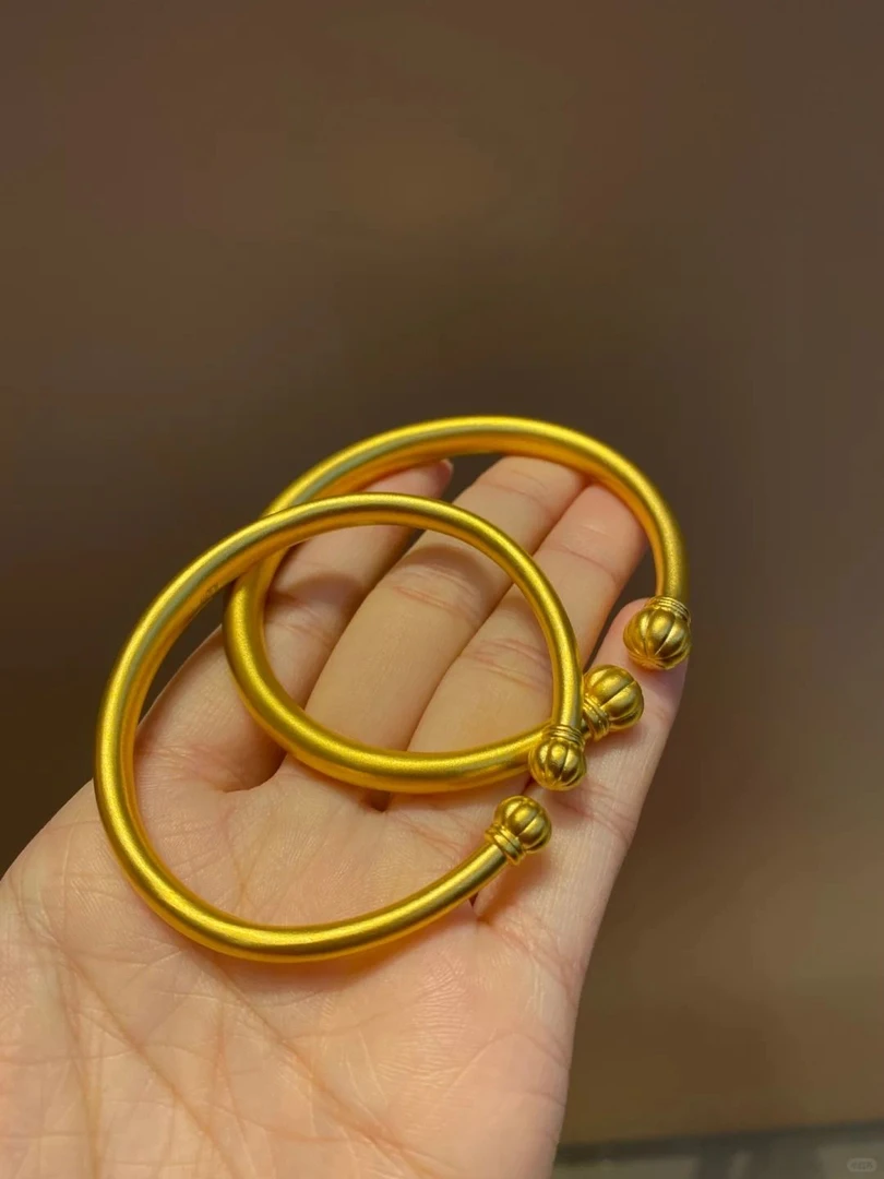 铜合金手镯 古法传承金色南瓜对珠手镯开口实心镯子经典素圈手环