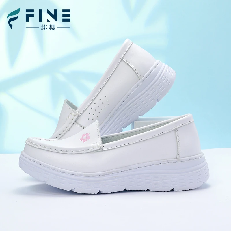 牛皮软底护士鞋柔软春季厚底增高防滑耐磨百搭防臭白色F0611