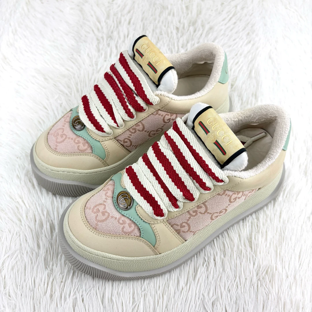 95新 GUCCI/古驰 Screener 白粉胖丁板鞋34.5码