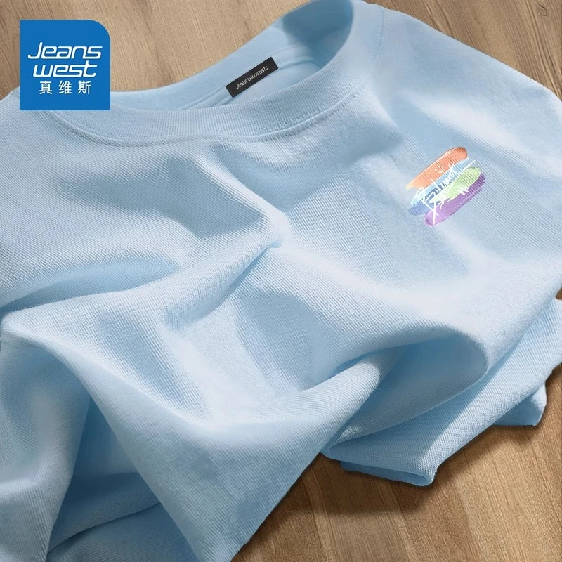 Jeanswest/真维斯潮牌t恤男ins潮流美式25夏季原创正肩男生打底衫