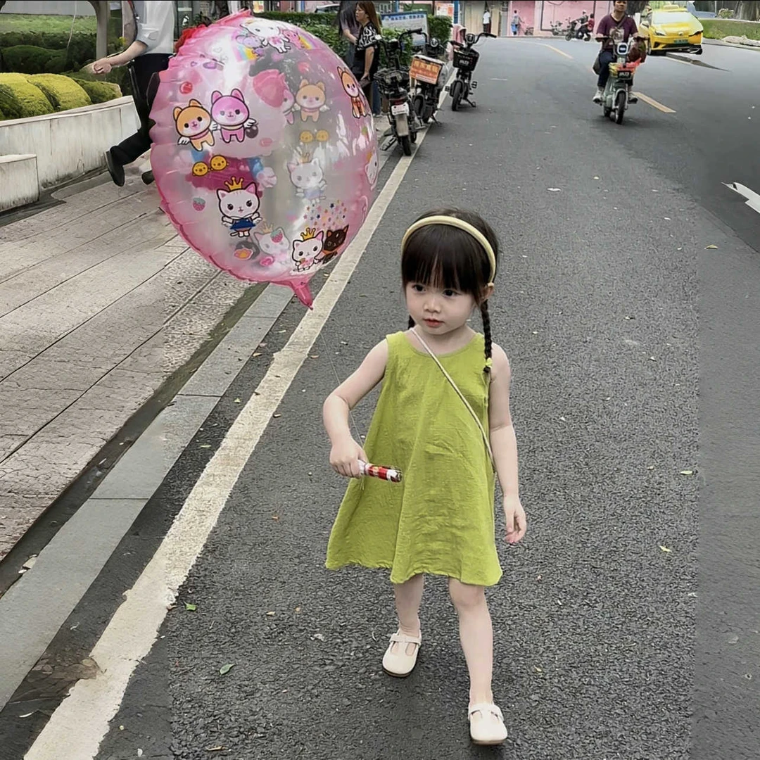 2025夏季新品女童时髦背心裙韩版女宝宝小清新绿色裙子洋气连衣裙