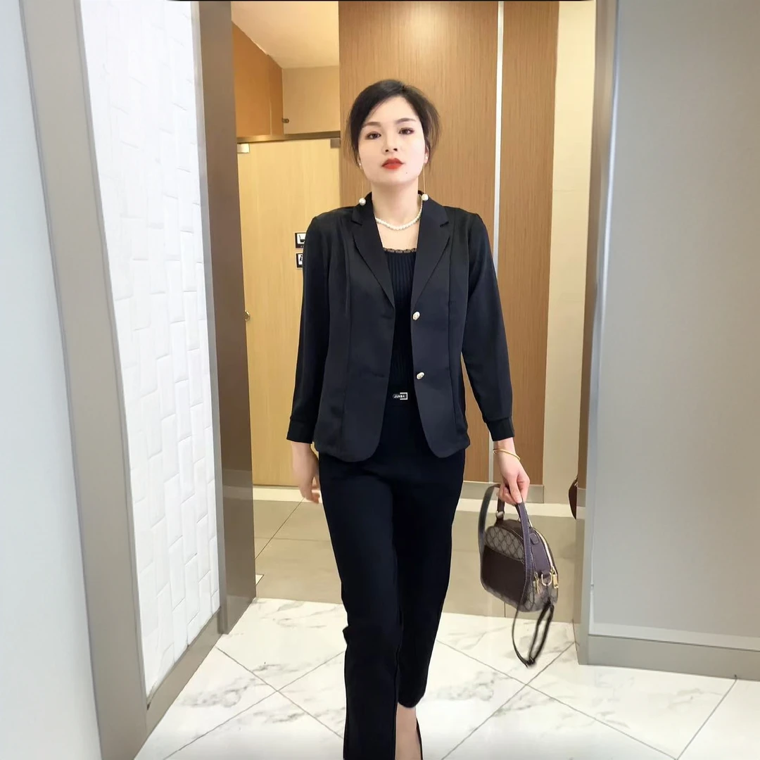 线下159 春夏休闲气质翻领外套洋气妈妈装薄款小西装小个子上衣