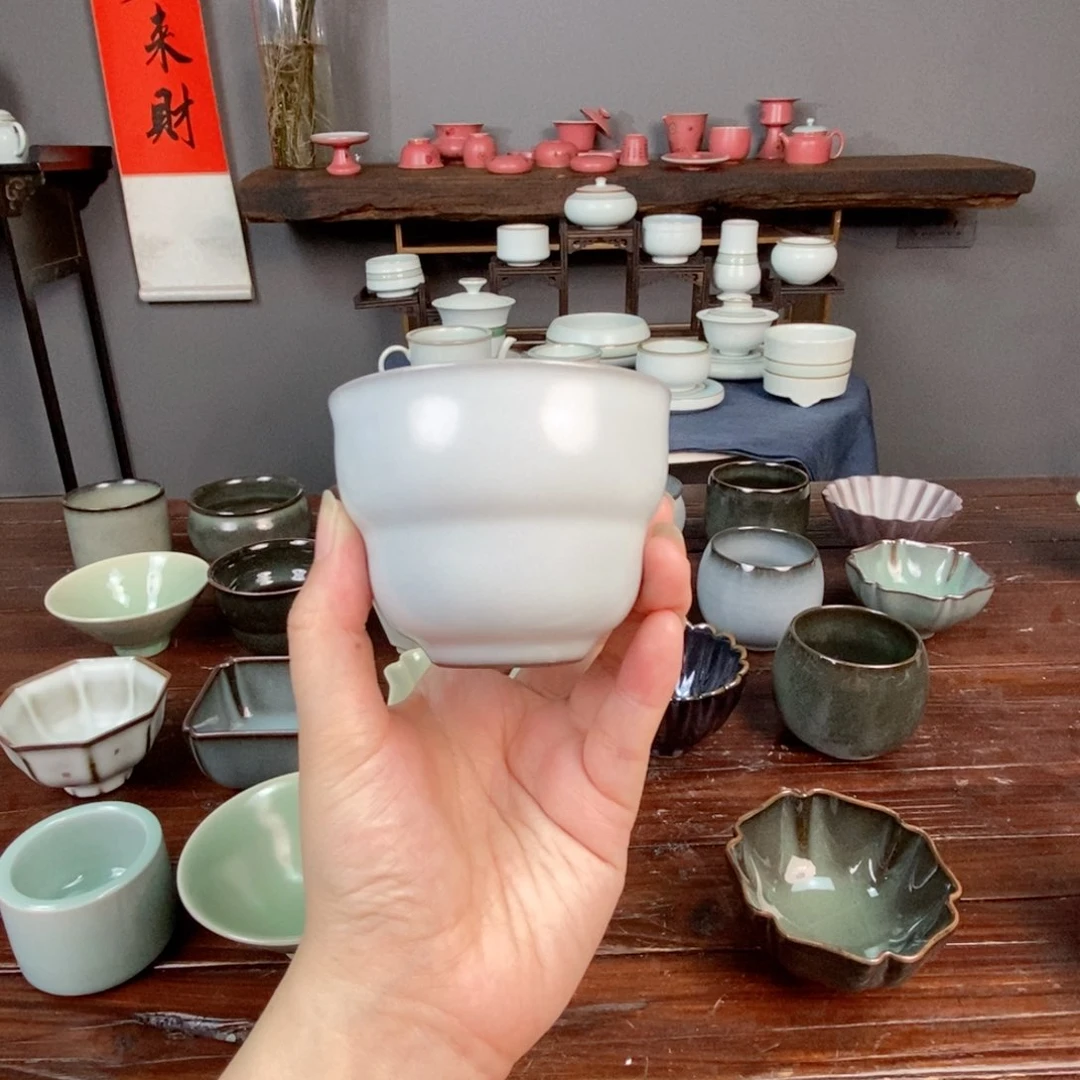 精品 铁胎月白葫芦杯 不开片