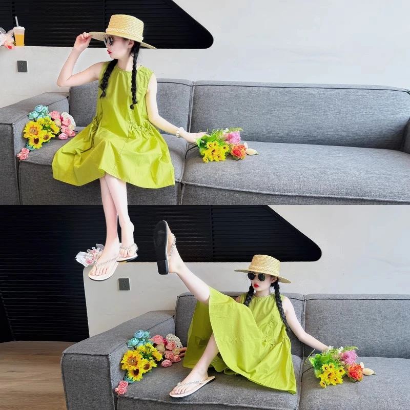 女童夏季连衣裙2025新款洋气女孩棉布裙凉快中大儿童夏装裙子薄款